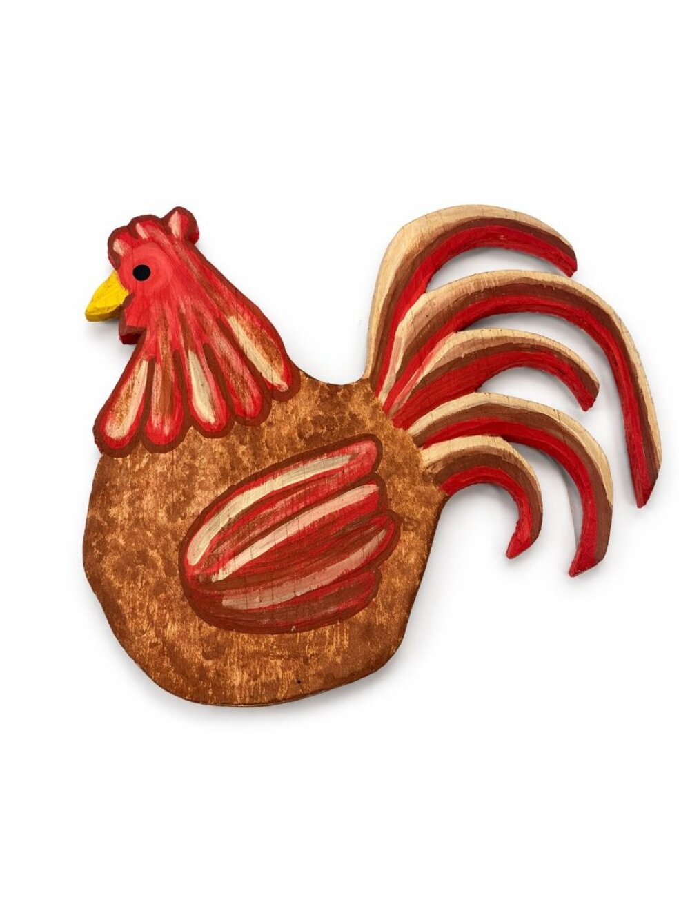 Folk Art Chicken Rooster Wall Hanging Wood Hand Painted Carved Vintage Wooden Ho